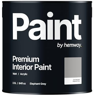 Hemway - Premium Interior Paint - Elephant Grey 2.5 L | Indoor Matt Finish, Acrylic & Water-Based Emulsion | Quick Dry & High Coverage for the Kitchen, Bathroom & Bedroom