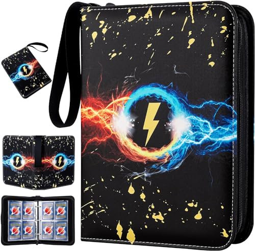 Classeur à 4 poches, 400 pochettes avec 50 pochettes amovibles pour cartes de taille standard, TCG, classeur de cartes à collectionner, étui de transport - Noir