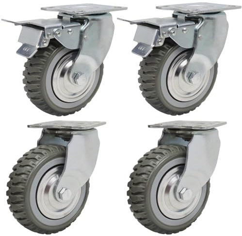 Lesolar 4 Pack 6 Inch Heavy Duty Castors 150mm Solid Rubber Industrial Castors 360-degree Swivel Casters Bearing Plate Caster Wheels Load Capacity 1000 Kg 2 Swivel (No Brake) + 2 Swivel with Brake