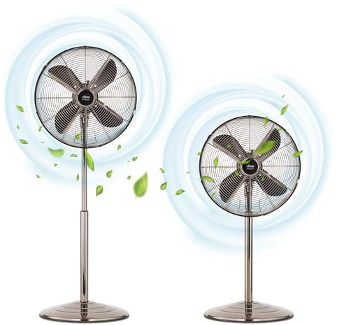 UFESA Michigan Ventilateur sur Pied Oscillant, 50W, 3 Vitesses, Réglable en Hauteur, 4 Pales 40cm, Design Métallisé