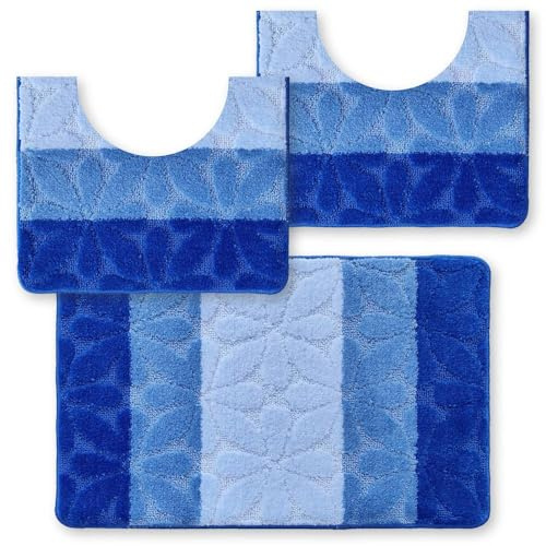 CASAbella Tappeto da Bagno Antiscivolo in Microfibra, tappeto singolo o Set da 3 Pezzi, Colori Brillanti, fondo in gomma antiscivolo. Mod. ENEA (Blu, set (50X80 + 2PZ. 50X40))