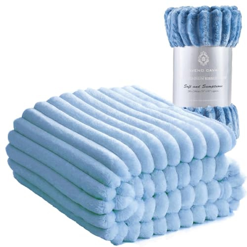 Luxury Chunky Ribbed Cord Throw Blanket - Faux Fur Soft Fleece, Cozy, and Warm Sofa Bed Single Double Throws Blankets for Comfort and Style (Denim Blue, King: 200 Cm x 240 Cm)