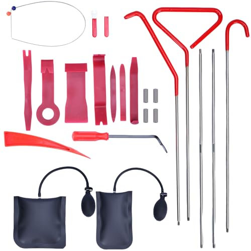 Goumthe Car Tool Kit 24 Pieces, Professional Car Emergency Repair Kit, Essential Car Lockout Kit with Long Reach Grabber, Air Wedge Pump, J-Hook, Trim Removal Tool, Storage Bag for Cars Doors Windows