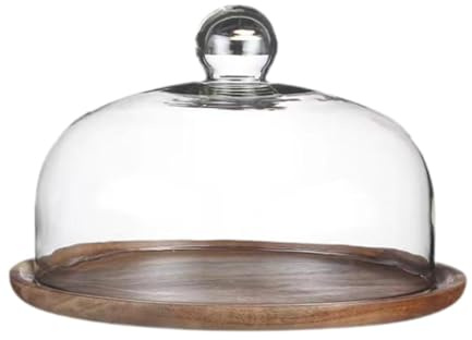 LOVIVER Alzata per Torta in Legno con Coperchio, Vassoio per Esposizione di Frutta e Dolci, Vassoio da Portata, Porta Torta per Feste, Matrimoni, Dessert, Coperchio da 23 Cm
