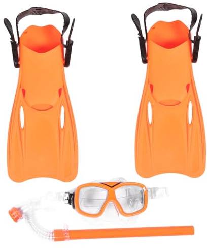 TOKIDNY Set De Snorkeling Garçon Fille Pratique Et Masque De Plongée Ajustable avec Tuba Et Nageoires Légères Kit Compact pour Garçons Et Filles Équipement Polyvalent pour Débutants Et Pro