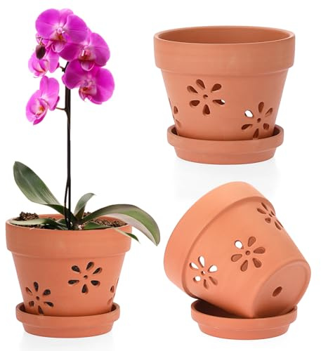 OLegei 3pcs Pots de Fleurs en Terre Cuite avec Trous et soucoupes Petits Pots pour Plante à l’extérieur et à l’intérieur 15 x 13 cm