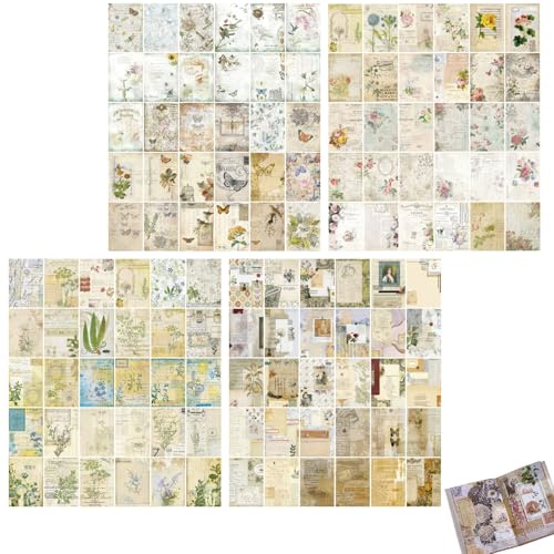 120 Fogli Vintage Carta Per Decoupage,Carta per Scrapbooking Vintage - Set da 120 Fogli - 4 Serie con Design Retrò - Dimensione 20 x 14 cm - Perfetto per Artigianato e Decorazioni