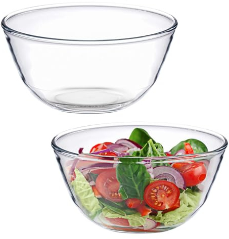 TRBIDRBO Confezione da 2 ciotole profonde per insalata in vetro, rotonde, per cucinare, preparare la cottura, lavastoviglie, microonde e forno (1,1 l)