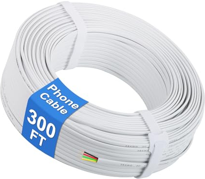 Uvital Phone Cable, 300FT White Telephone Extension Cord Wire Cable with 4-Core Solid Copper Wire, 4x1/0.4mm 26 AWG, Flat Phone Line Cord Compatible with RJ11 Jack for Landline and Modem (100m)
