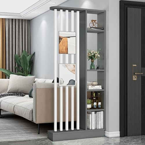 Wall Room Divider Modern Storage Cabinet Display Bookshelf Screen with Shelves Temporary Tall Privacy Panel Partition for Home Office Dorm Floor Ceiling Decorative(Grey,80*24*200cm/31*9.5*79in)