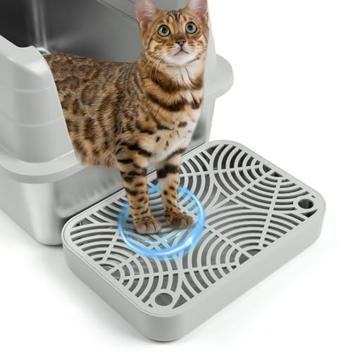 Bartuke Scala in plastica per gatti, rampa con funzione di filtro, pedale per filtro della lettiera per gattini e gatti anziani, lettiera automatica autopulente (Grigio chiaro)