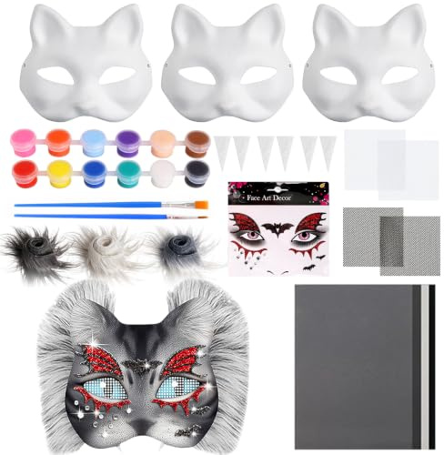 Katt-teddymask - Furry-mask - Film av plastnät - Syntetisk päls - Pensel i nät - Färger för cosplay och Halloween
