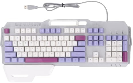 Denash Mekanisk Känsla Tangentbord, RGB -belysning 104 Key USB Wired Gaming -Tangentbord, Hållbar Metallplatta, ABS -material, Dräneringssystem, med Handledsstöd, för Dator PC (PURPLE)