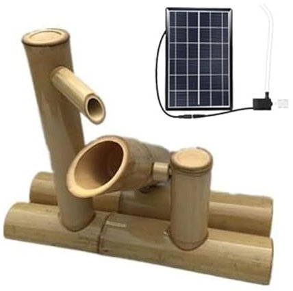 Fontana in bambù a Energia Solare, Kit di Fontana in bambù Artigianale, Fontana Zen Feng Shui, Decorazione per Paesaggi Acquei in Giardino, per Balcone, Prato, Patio