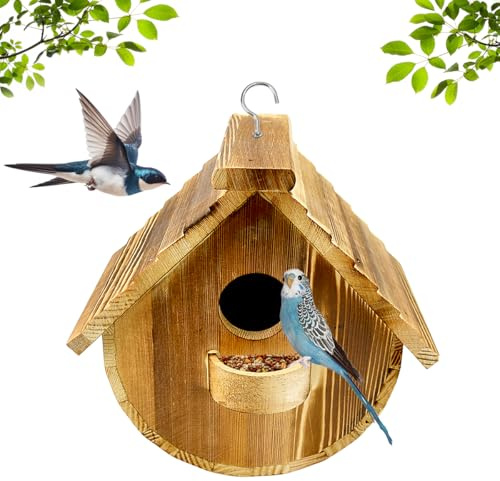Byfoyif Hanging Bird, Nichoir Oiseaux Extérieur, Cabane Oiseaux à Suspendre avec Diamètre d'Entrée 4 cm, Maison Oiseau en Bois Naturelle, Nichoir Oiseaux de Jardins, pour Moineaux Mésanges Balcon