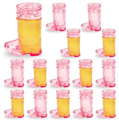 SHAOQINLIN Cowboy Boot Shot Glasses, 15 PCS 1 oz Mini Plastic Boot Cups, Hot Pink Boots Mugs Western Cowboy Cowgirl Theme Party Supplies
