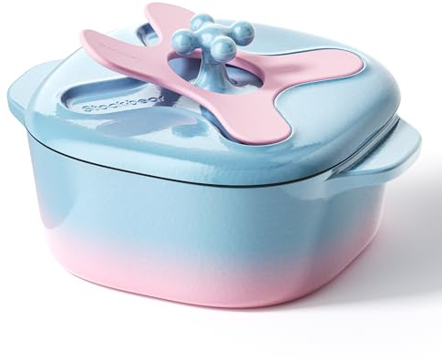 5 Quart Enameled Cast Iron Dutch Oven Pot with Lid, Rounded Square, Blue