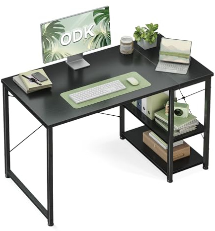 ODK Desk with Reversible Storage Shelves, 100 x 48 cm Small Computer Desk, Home Office Work Table, Study Writing Table for Workers and Students, Black