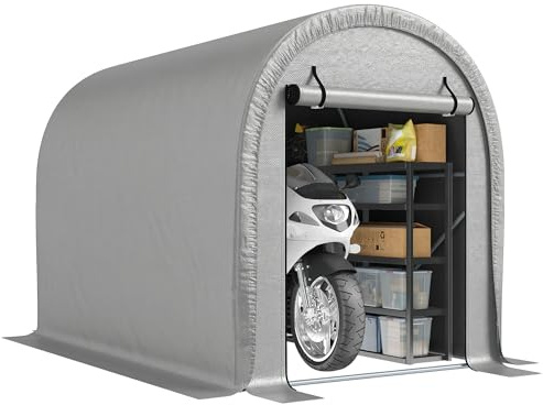 Outsunny Abri de Jardin Tente de Stockage Garage à Vélos - Acier Galvanisé & 160g/m² PE Anti-UV pour Moto et Tondeuse - Dôme Anti-Pluie Multi-Usage avec Ancrage 159x240x185cm, Gris Clair