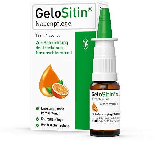 GeloSitin Nasenpflege: Nasenöl für lang anhaltende Befeuchtung bei trockener Nasenschleimhaut, entfernt schonend Krusten und Borken, mit hochreinem Sesamöl, Orangen- und Zitronenöl, 15 ml
