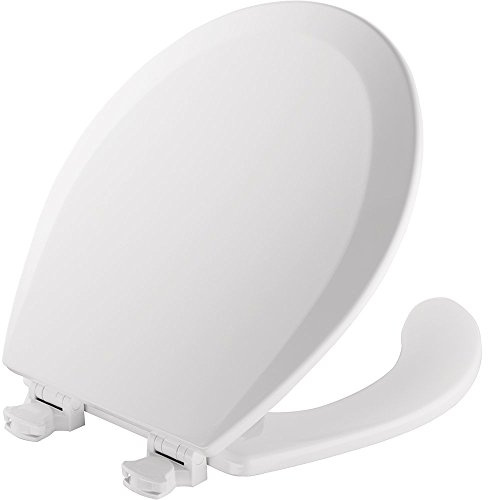 Mayfair 8440EC Open Front Toilet Seat and Lid, Easy Clean Hinges and Durable Wood Seat, Made in USA, Round, White