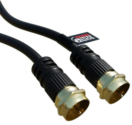 rhinocables TV Aerial Cable – F Plug Male to Male Coaxial Ariel Lead with Secure Connections | RG6 Antenna Cable for TV, Sky Box, Freeview & Home Cinema Systems | Durable Black Coax Wire (20m)
