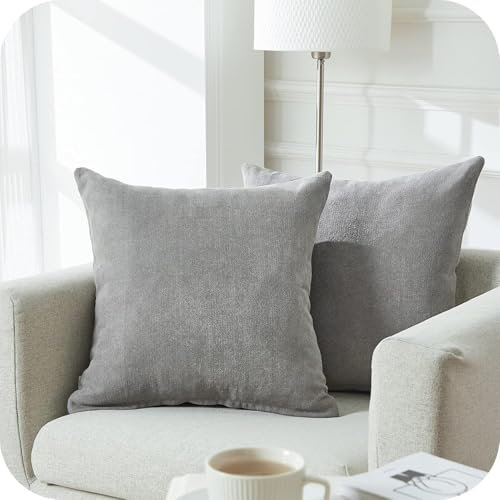 Topfinel Kissenbezug 40x40 cm Grau 2er Set Flauschig Chenille Deko Wohnzimmer Kissenbezüge Kissenhülle Sofakissen Dekokissen Kuschelkissen Zierkissen Für Sofa Bett Garten Balkon Kinderzimmer