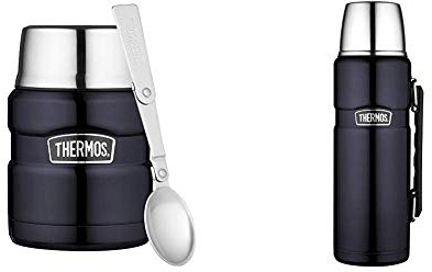 Thermos Stainless King Set: 1 x SK Speisegefäß, Edelstahl Midnight Blue 0,47 l + 1 x SK Thermosflasche, Edelstahl Midnight Blue 1,2 l, Spülmaschinenfest, hält lange heiß und kalt, 100% dicht, BPA-Free