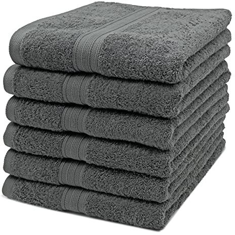 ZOLLNER 6er Set Handtücher in 50x100 cm - besonders weiche und saugstarke Baumwolltücher in grau - mit praktischem Aufhänger - waschbar bis 60°C - Baumwolle - Hotelqualität