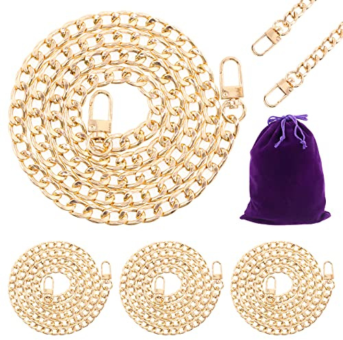 Swpeet 4 Piezas Correa de Cadena Plana de Reemplazo de Lujo de Oro Ligero de 15,7 Pulgadas con Conjunto de Hebillas, 0,4 Ancho Suficiente 2,4 mm Extra para Reemplazo de Bolso Cruzado de Hombro de