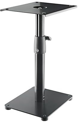 K&M 26775 Monitor Tischstativ Schwarz, Stahl - höhenverstellbare Ablage für Nahfeldmonitore - große Platte