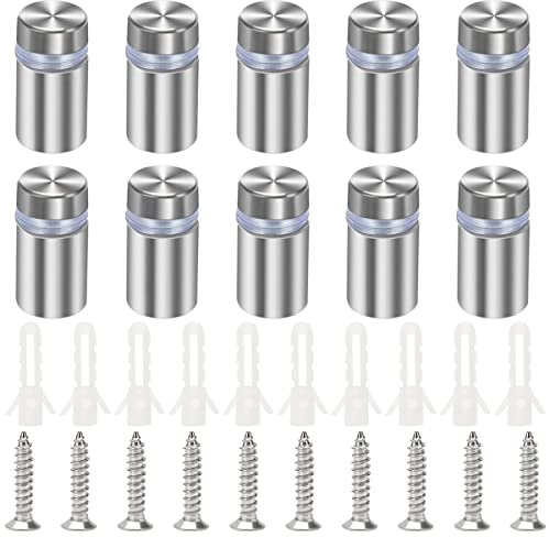 YIXISI 10 Piezas 12×20 mm Tornillo de Publicidad de Acero Inoxidable, Clavos de Vidrio Publicidad Tornillo Separador, Clavos de Fijación de Vidrio, con Tornillos, para Publicidad de Crista, Plata