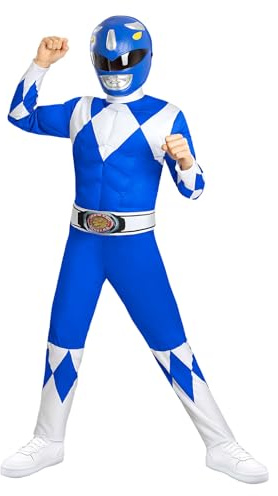 Funidelia Déguisement Officiel Power Ranger Bleu pour enfants, Comprend combinaison, ceinture et demi-masque, Super-héros - Tenue pour enfants pour fêtes, Carnaval et Halloween