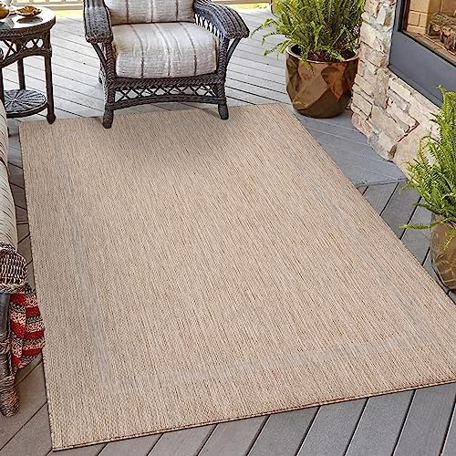 HomebyHome In & Outdoor Teppich Wetterfest Sisal Optik 200x300 (200 x 290 cm) Beige - Balkon Teppich Wasserfest, Waschbar, Flachgewebe - Ideal für Küche, Camping, Garten und Terrasse