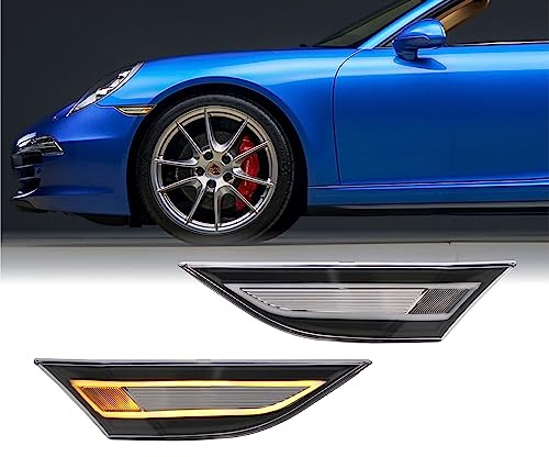 USR 14-20 Cayman OE Euro Style Amber LED Black Housing All Clear Lens Bumper Side Marker Upgrade (Left + Right) Compatible with Porsche 911 Carrera 991, 981 and 718 Chassis