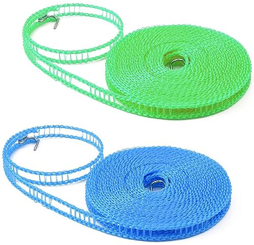 2Pcs Cuerda Tendedero Exterior,Cuerda Tendedero,Cuerda para Tender Ropa Exterior,Cuerda Tender,Cuerda Tender Ropa Exterior,Tendedero Portatil,para Hotel,Viajes,Patio,5 m/Rollo (Verde+Azul)