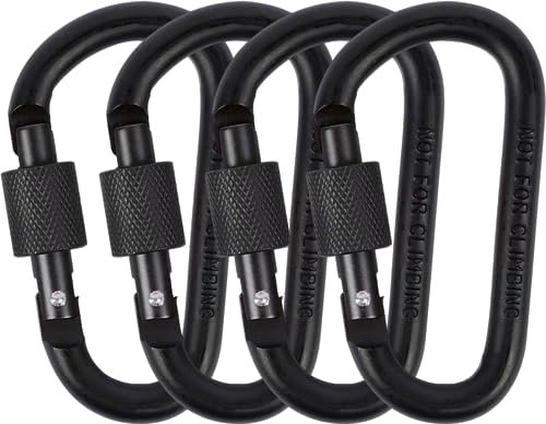 YOFASEN 4PCS Small Black Carabiner Clip - D-ring Locking Carabiner Clip Heavy Duty with Screw Lock Aluminum Alloy Locking Key Chain Carabiner Clips Hook for, Backpack, Keyring, Hiking