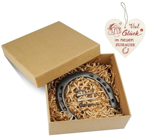Geschenk Set mit Hufeisen, Glücksbringer Geschenk Set mit 4 Hufeisen Nagel, Herzschild Glücksbringer mit Aufbewahrungsbox für Einweihungsgeschenk, Hochzeit Geschenk, Basteln, Dekorieren, Verschenken