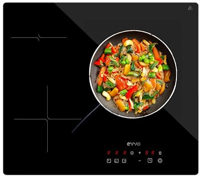 EVVO Placa Vitrocerámica 3 Fuegos de cocinado, Potencia máxima 5.700W, Bloqueo Infantil, 9 Niveles de Potencia, Máx Diámetro 30 cm, Control Táctil, Apagado Automático, Indicador de Calor (Modelo: V60)