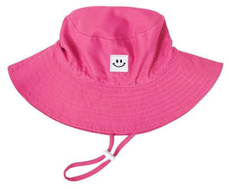 Baby Toddler Sun Hat,Kids Summer UPF 50+ Foldable Beach Bucket Hat for Boys Girls Children 6-24 Months Rose Red