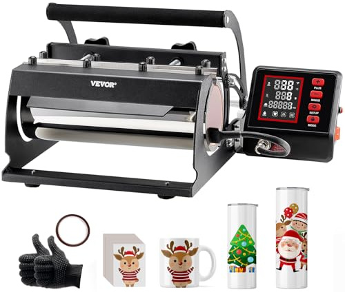 VEVOR Tumbler Heat Press Machine, 11-30oz Mug Press, Heat Up Fast and Even, Tumbler Press with Sublimation Paper, Tape and Gloves, Temp and Time Setting, for Sublimation Tumblers, Cups, Mugs, Black