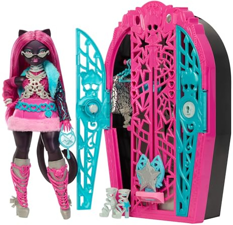 Monster High Skulltimate Secrets Hauntlywood Mysteries Catty Noir Conjunto de muñeca y accesorios, con armario y más de 19 sorpresas con mucho glamour, incluida ropa de muñeca, JBG82