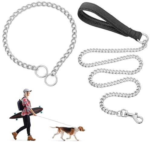 Collier De Dressage pour Chien 65cm, Métal Laisse 120cm, Collier Anti Traction pour Chien Utilisé pour Le Dressage Et La Promenade des Chiens, Convient Aux Chiens Moyens Et Grands
