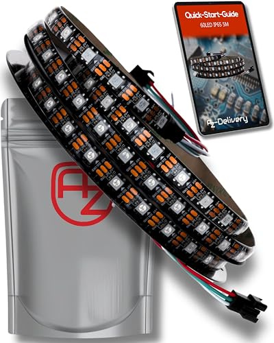 AZDelivery 5M WS2812B 60 lysdioder/m 60 pixlar/m LED-remsa RGB adresserbar LED-remsa med 5050 SMD lysdioder IP65 svart vattentät dammtät