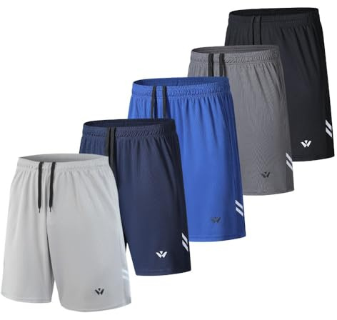 fovdtaa Confezione da 5 pantaloncini sportivi da uomo con tasche e elastico in vita, pantaloncini da allenamento ad asciugatura rapida per uomo pantaloni da corsa, Nero, grigio, blu, blu marino