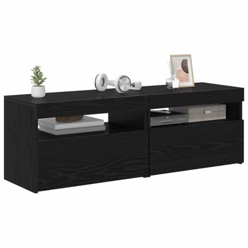 vidaXL Mueble de TV con LED 2 pcs Roble Negro 60 x 35 x 40 cm, Moderno bajo Rectangular, Armario para Medios, Unidad de Almacenamiento para Sala, diseño Limpio, decoración