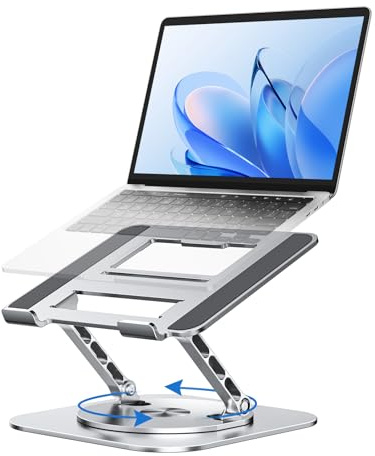 MCHOSE Laptop Stand for Desk, Ergonomic Adjustable Laptop Stand with 360° Rotation, Ventilated Aluminum Riser, Foldable Laptop Holder Compatible with MacBook Air, Dell XPS, 10-17.3 Laptops, Silver