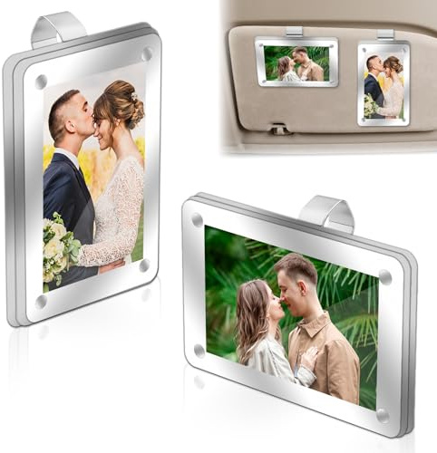 Pretwad Pack de 2 clips de fotos para la visera del coche, soporte magnético personal para fotos, clips de fotos acrílicos para la visera, decora tu parasol de coche