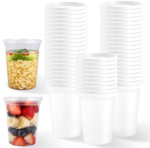 GOMETY 25 recipientes de plástico con tapa, recipientes herméticos de plástico, vasos de almacenamiento reutilizables para alimentos, sopas, aperitivos, aptos para microondas