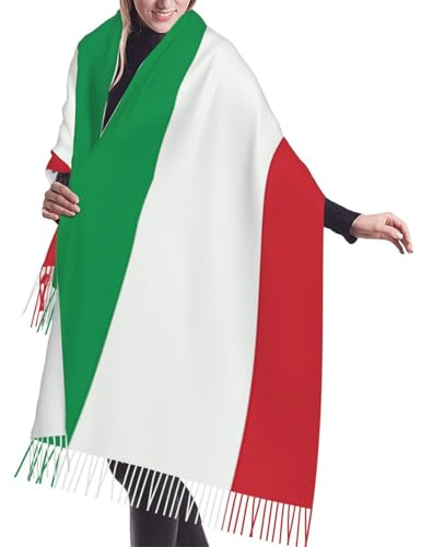 QWVBN Écharpe thermique à franges en faux cachemire imprimé drapeau italie accessoire automne/hiver, adapté pour les mariages, les voyages et plus encore.